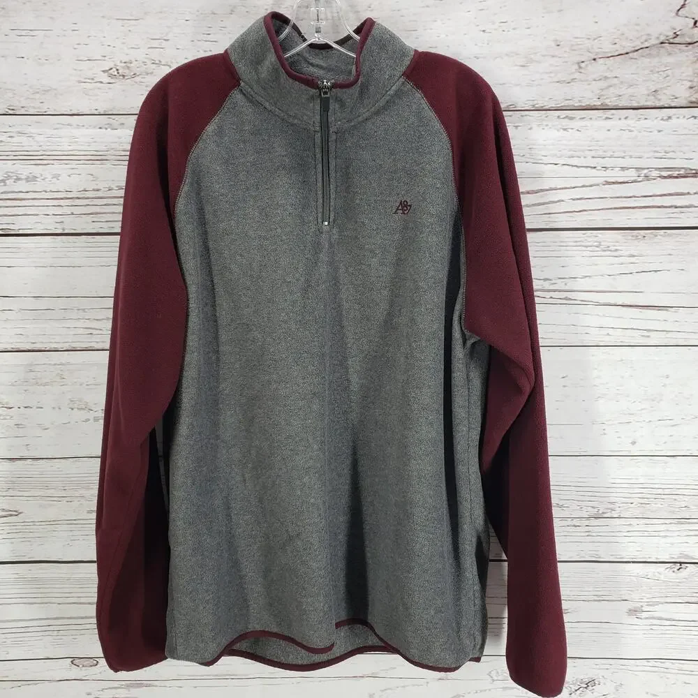 Aeropostale Men's Maroon Gray 1/4 Zip Fleece Sweatshirt1 Jacket Size XL